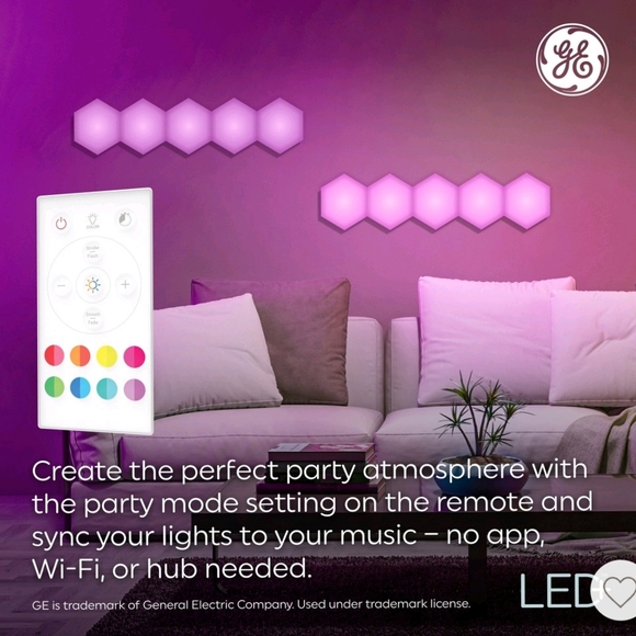 GE NWT 6pk LED + Color Changing Tile Panel Lights with Remote - Picture 3 of 12